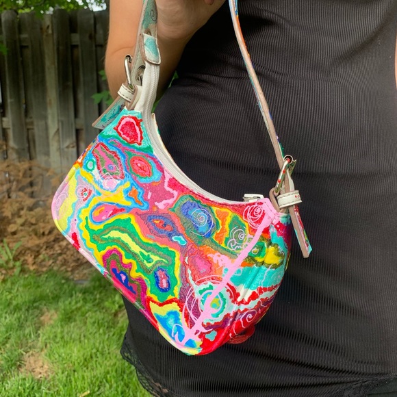 Multicolored Hand painted painted Y2K Vintage purse - Picture 2 of 3